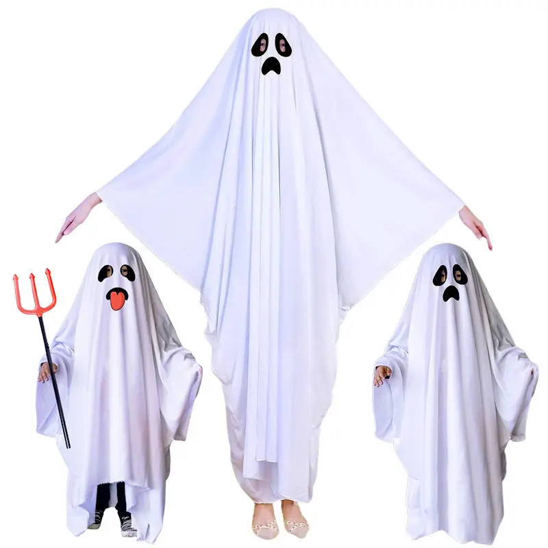 Disfraces de fantasma blanco para niños y adultos Disfraz de fantasma de sonrisa y Boo para Halloween Disfraz de truco o trato espeluznante de Halloween