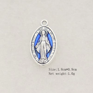 9x18mm Ovale Bleu Argent Médaille Catholique Pendentif Bijoux Religieux Charme En Alliage De Zinc Croix Collier Artisanat Fourniture - Product Image 4