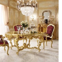 Table à manger Rococo Or Ensemble de meubles de salle à manger de luxe de 4 pièces avec table ronde Ensemble de table à manger en bois 4 chaises