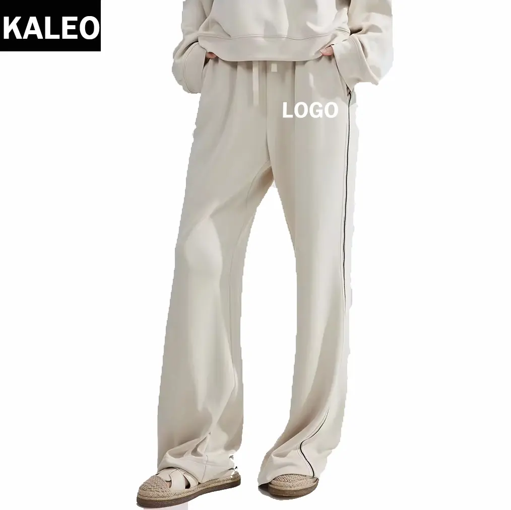 KALEO 사용자 정의 로고 인기있는 하이 퀄리티 캐주얼 바지 새로운 허리 측면 디자인 통근 대형 헐렁한 포켓 여성 스웨트 팬츠