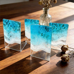 Décoration artistique en résine 3D Vague Océanique, Sous-verres et ornements de table faits main Scène de <span class=keywords><strong>Plage</strong></span> avec support en acrylique - Product Image 3