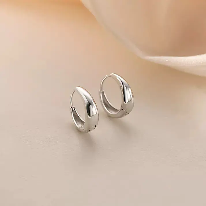 Wholesale Trend Luxury Earrings Ear Buckle Female Simple 925 Sterling Silver Hoop Earrings Plain Circle Earrings for Women Girls