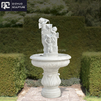 Décoration extérieure de jardin Église sculptée à la main Fontaine murale en marbre blanc Fontaine à eau en pierre d'angle