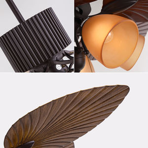 พัดลมเพดานสไตล์ชนบทเอเชียตะวันออกเฉียงใต้ขนาด 52 นิ้ว พร้อมโคมไฟทรงใบปาล์มแบบโบราณ - Product Image 4
