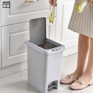 Cubo de basura de plástico para interiores 8 10 15 20L, cubo de basura rectangular moderno blanco con tapa de prensa, cubos de basura para cocina y baño - Product Image 5
