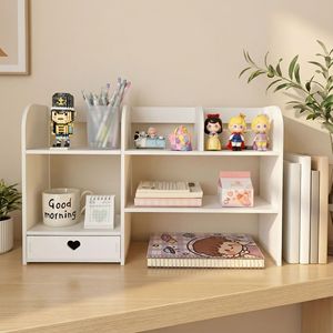Desktop Double Layer <b>Storage</b> Shelf With <b>Drawer</b> 50x36cm For Student Dorm Office Organization - Product Image 4