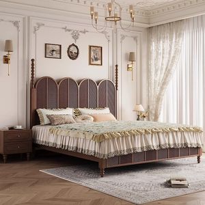 Lit de rangement de style français vintage 1,8 m, lit double avec tiroirs hauts, cadre en bois d'hévéa, lit pneumatique pour adultes, enfants et personnes âgées - Product Image 3