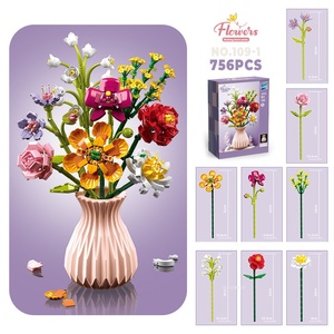 Bloques de Construcción de Partículas Pequeñas, Simulación de Flores, Ramo de Margaritas, Rosas y Jazmín, Juguete de Modelo - Product Image 6