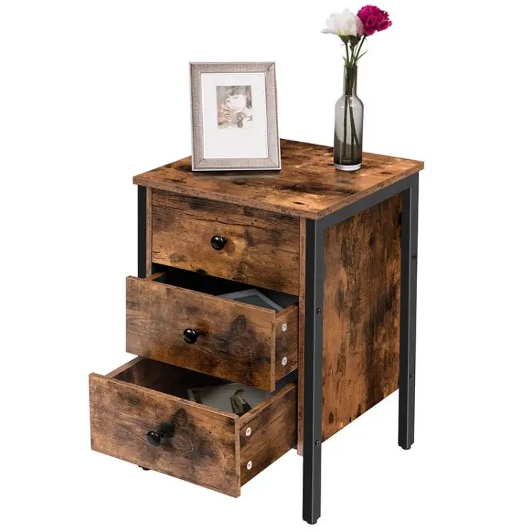 Vente en gros de table d'appoint rustique en bois avec tiroir pour rangement table de chevet pour lit meuble multifonctionnel pour salon