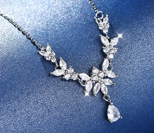 **S925 <b>Sterling</b> <b>Silver</b> Sparkling Cubic Zirconia Drop <b>Necklace</b> Luxury Wedding Party Jewelry Gift For Women Evening Dress Occasion - Product Image 5