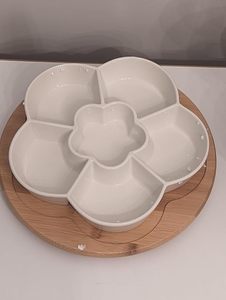 Bandeja para servir Lazy Susan giratoria ecológica, plato Seccional de aperitivo de cerámica para patatas fritas, frutos secos, frutas y verduras para hoteles de fiesta - Product Image 6