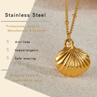 Collier tendance en acier inoxydable avec pendentif coquillage, chaîne longue vintage élégante pour pull, accessoires de mode