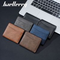 Dompet Bisnis Pendek Pria Baru Vintage Sederhana Tipis dengan Kancing Tekan Tempat ID Kelas Atas Dompet Koin PU dengan Ritsleting