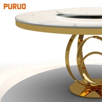 Table à manger ronde en marbre avec base en acier inoxydable, table à manger entièrement antique, ensemble de table à manger avec 4 chaises