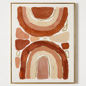 Arte Abstracto Pintado a Mano sobre Lienzo, Pintura al Óleo, Formas Geométricas, Tonos Cálidos Tierra, Enmarcado, Decoración de Interiores - Product Image 3