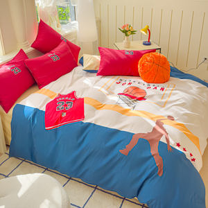 Basketball Theme Polyester Bedsheet Cover 4 Pcs Embroidery Contton Duvet Cover <strong>Bedding</strong> Set for <strong>Teenager</strong> - Product Image 2