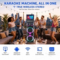 Enceinte Karaoké CSN-1228 Double Écran Tactile 12'' avec Système Android, Lumières LED RGB, Lecteur Vidéo, Chariot de Scène, Boîte de Fête Bluetooth