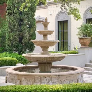 BLVE户外花园现代装饰前院池塘喷泉大四层意大利米色大理石喷泉