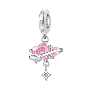 White brass double heart pendant, niche and high-end DIY <b>bracelet</b> accessory <b>beads</b>, Valentine's Day/anniversary gift - Product Image 1