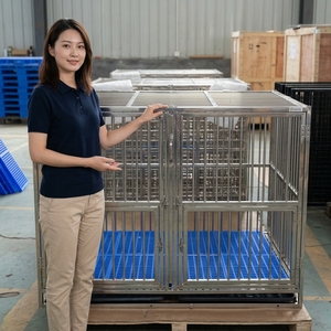 Cage pour <span class=keywords><strong>chien</strong></span> en acier inoxydable robuste avec roues, bac en plastique, enclos rectangulaire pour animaux de compagnie - Product Image 3