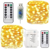 Guirlandes lumineuses de Noël à 8 fonctions, fil de cuivre USB, 10 mètres, 100 LED, télécommandées, indice de protection IP44