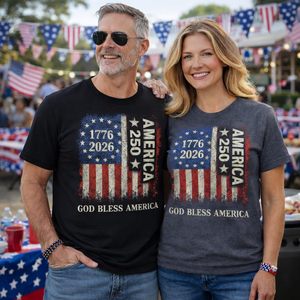 T-shirt patriotique personnalisé pour hommes, 100% coton, design vintage du drapeau américain, manches courtes, personnalisé, 250e anniversaire de l'Amérique - Product Image 3