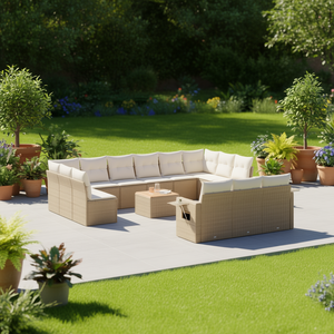 Conjunto de Sofás de Jardín Beige, Muebles de Ratán para Exteriores con Cojines de Espuma de Alta Densidad, Diseño Contemporáneo Impermeable - Product Image 2