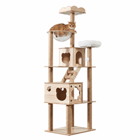 Arbre à chat stable en bois tout-en-un avec capsule spatiale, griffoir et accessoires de jeu pour animaux de compagnie