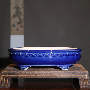 Maceta ovalada de cerámica para bonsái, azul esmaltado, estilo chino, para uso en interiores y exteriores. - Product Image 1