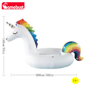 ห่วงยางยูนิคอร์นเป่าลมลายสายรุ้ง ของเล่นในสระน้ำสำหรับผู้ใหญ่และเด็ก วัสดุ PVC สำหรับทุกเพศ - Product Image 5