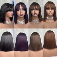 Promotion Perruque Courte Droite 11A avec Frange, Style Bob 1.5x3 Cheveux Humains Brésiliens Naturels, Fabrication à la Machine pour Femmes