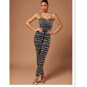 Tute aderenti Sexy da festa per celebrità da sera con perline da donna di fabbrica - Product Image 4