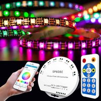 Contrôleur de musique SP608E DC5V-24V, signal 8CH, micro intégré, WS2811 WS2812B WS2815, télécommande, contrôle par application, contrôleur de bande lumineuse LED