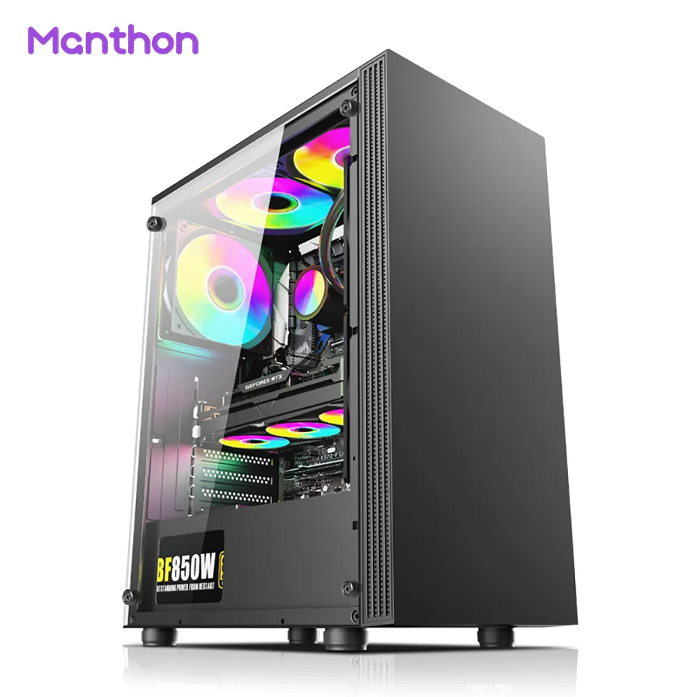 Custom Logo Modern Computer Case Gaming Pc Cases Tempered Glass Support Pc Usb 7 Slots Case Computer Casing Desktop Towers