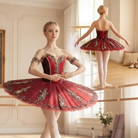 T2093 Vente en gros de tutu noir et rouge, corset, tenue de danse de scène pour compétition, tutu de ballet professionnel