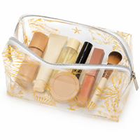 Sac cosmétique imprimé en PVC transparent de haute qualité, motif coquillage et étoile de mer, grande trousse de maquillage de voyage, logo personnalisé, vente en gros ODM
