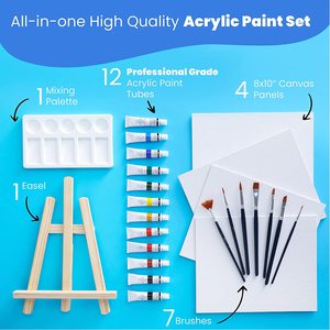 Set <span class=keywords><strong>de</strong></span> peinture en acrylique avec toile, Kit comprend un Mini pull, des pinceaux, des canettes artistiques, des fournitures <span class=keywords><strong>de</strong></span> peinture <span class=keywords><strong>de</strong></span> qualité supérieure, 25 pièces - Product Image 2