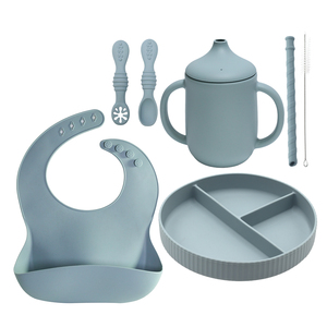 Vente chaude Enfant Autre Vaisselle Ensemble Silicone Bol Sippy Tasse Paille Assiette Bavoirs Produits Bébé Alimentation Ensemble - Product Image 3