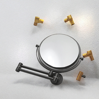 Contemporary 5x Bath Mirror Wall Mounted Double Folding Rotatable Magnifier Matte Black Stainless Steel Frame 1 Year Warranty