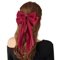2022 חדש עיצוב אדום שחור בד נשים מסיבת שיער אביזרי מוצק סאטן גדול Bow Barrette בנות שיער קשתות