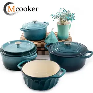 15pcs mcooker custom 20 22 24 26 28 30cm blue barbecue enamel coating cast iron other cookware casseroles pots and pans sets