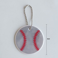 Porte-clés réfléchissant de 6 cm en forme de ballon de baseball de dessin animé pour la sécurité cycliste nocturne, pendentif de sac à dos, logo personnalisé