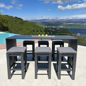 Modern 6 Seater Aluminium Bar Set <strong>Beer</strong> <strong>Table</strong> Set Outdoor Club Set Bar <strong>Table</strong> and High Stools - Product Image 4