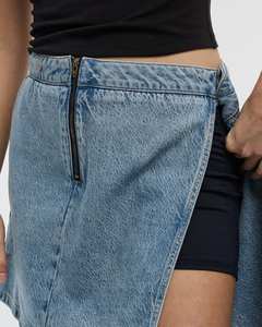Jupe-short en jean décontractée - Ajustable, serrée, confortable, taille naturelle, jupe droite courte - Product Image 4