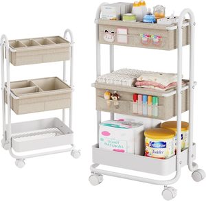 Modanais <span class=keywords><strong>Carrito</strong></span> <span class=keywords><strong>Organizador</strong></span> de Pañales para Bebé de 3 Niveles con Ruedas, Almacenamiento para Artículos Esenciales del Cuarto de Bebé, Divisores Desmontables - Product Image 1