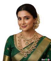 Parure de mariée ethnique traditionnelle sud-indienne de haute qualité pour femme, en alliage plaqué or avec zircon et motif floral, pour fiançailles et mariage
