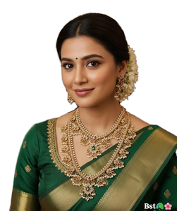 High Quality Women's Traditional South Indian Temple Ethnic Bridal Set Alloy Gold Plated Zircon Flower Design Party Wedding <b>Gift</b> - Product Image 1