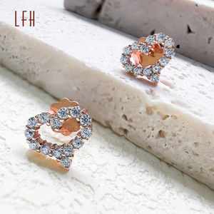 Pendientes de Oro de 18k, Joyería de Oro, Pendientes de Corazón con Diamantes, Pendientes de Corazón con Circonita, Joyería de Oro de 18k Real para Mujer, Regalo - Product Image 2