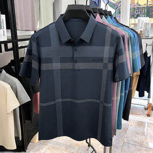 เสื้อเชิ้ตแขนสั้นสำหรับผู้ชาย, สไตล์ใหม่คอปกสองชั้นผ้าไหมน้ำแข็งระบายอากาศได้ดีสีพื้นป้องกันการเกิดขน - Product Image 3