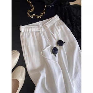 2025 estate nuovi <span class=keywords><strong>pantaloni</strong></span> larghi di <span class=keywords><strong>lino</strong></span> bianco sottile per le donne stile Casual <span class=keywords><strong>con</strong></span> coulisse largo stile vacanza a vita alta - Product Image 5